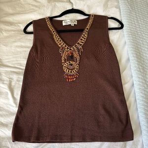 90s Joseph A Qu’est Cequec’est Silk Brown Beaded Tank Top M